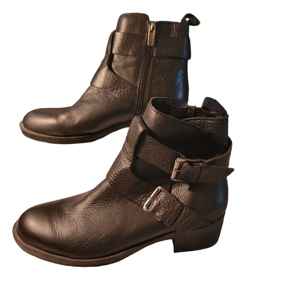 $270 GENTLE SOULS by Kenneth Cole Benton Moto Biker  combat  Bootie BLACK 8 M - Picture 1 of 5